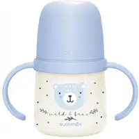Suavinex Night & Day Babyflasche mit Henkel und Weichem Trinkschnabel 6 Monate älter (Blau) 7,3x12,5x13,5 cm