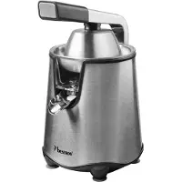 Bestron Elektrische Zitruspresse – ACJ600SS – 200 W – inkl. 2 Presskegeln, Fruchtfleischfilter, Tropfstopp, Presshebel – Silber – 5 Jahre Garantie