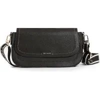 Ted Baker Leder Umhängetasche Louiize Webbing Leather Flapover Crossbody Bag Black schwarz