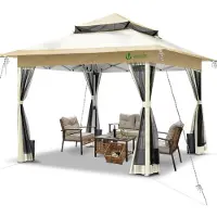 VOUNOT Pavillon Faltbar 3.6x3.6m, Pop Up Faltpavillon Gartenzelt Partyzelt Gartenpavillon, Beige