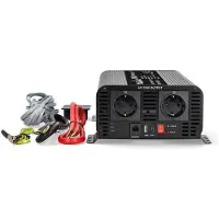 Nedis Power Inverter reine Sinus-Wellen - Eingangsspannung: 12 V DC - Geräteausgangsanschluss: Type F (CEE 7/3) / USB-A / 1x USB-C - 230 V AC 50 Hz - 1000 W - Spitzenleistung: 2000 W - Schraubklemme