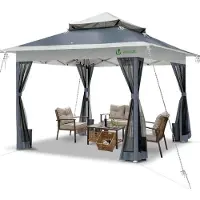 VOUNOT Pavillon Faltbar 3.6x3.6m, Pop Up Faltpavillon Gartenzelt Partyzelt Gartenpavillon, Grau