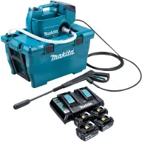 Makita DHW 080 PF4K Akku Hochdruckreiniger 36 V ( 2x 18 V ) 80 bar 380 l/h Brushless + 4x Akku 3,0 Ah + Doppelladegerät