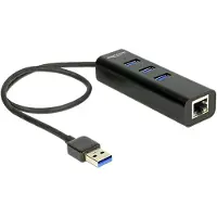 DeLOCK USB-A-Hub mit 3 USB-A-Anschlüssen + 1 RJ45-Anschluss, Gigabit-LAN 10/100/1000 Mbit/s