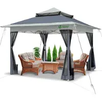 VOUNOT Pavillon 3,6x3,6m, Pop Up Partyzelt mit Mesh Sides & Doppeldach Faltpavillon Grau
