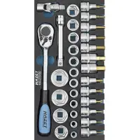 Hazet Steckschlüssel-Satz 163-272/32 Vierkant hohl 12,5 mm (1/2 Zoll) Außen-Doppel-Sechskant-Tractionsprofil, Innen TX Profil, Innen-Sechskant Profil Anzahl Werkzeuge: 32