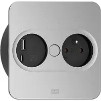 Bachmann 946.015, Type E + USB A + USB C, Desktop eingebettet, 4 cm, Tisch/Bank, Edelstahl, Metall, Kunststoff