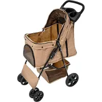 MonsterShop Haustierwagen mit Regenabdeckung – gewebtes Beige