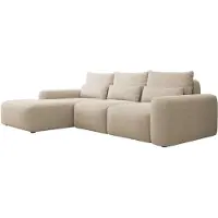 Selsey Carnos – Ecksofa mit Schlaffunktion, Lendenkissen, Chenille, Beige, links