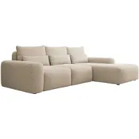 Selsey Carnos – Ecksofa mit Schlaffunktion, Lendenkissen, Chenille, Beige, rechts