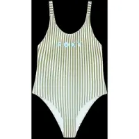 Roxy Badeanzug "Bico Active One-Piece", Kinder, Gr. 12(148-156cm), grün (oil grün vert moda stripe), Recycling-Polyester, Badeanzüge Badeanzug