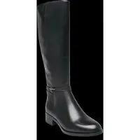 Tamaris Stiefel , Damen, Gr. 37, wärmend, Normalschaft, schwarz, Leder, unifarben, Schuhe Stiefel, Blockabsatz, Langschaftstiefel mit T-Logoelement