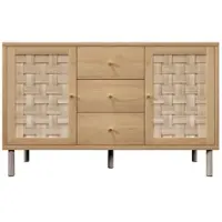 MODFU Landhaus-Sideboard mit 3 Schubladen Metallbeine Kommode mit höhenverstellbare Einlegeböden und Kippsicherung Wohnzimmerschrank Für Flur oder Küche geeignet Eiche