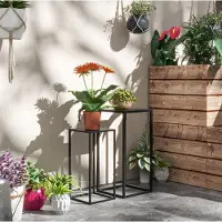 STILVORA Set aus Pflanzenständern Stahl schwarz 31x31x65 cm & 25x25x58,5 cm nestbar