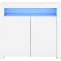 OKWISH Sideboard Holzwerkstoff Weiß Hochglanz mit LED-Beleuchtung, 108x40x92 cm, 2 Türen, offenes Fach, USB-Anschluss