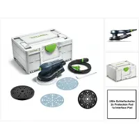 Festool ETS EC150/3 EQ-Plus Exzenterschleifer 400 W 150 mm Brushless + 250x Schleifscheiben + 2x Protection Pad + Interface Pad + systainer
