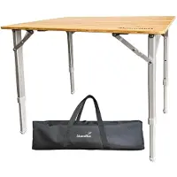 Skandika Bambus Campingtisch Tolja | Faltbarer Tisch mit Netzablage, versch. Größen, 3-Fach höhenverstellbar, Alu, Holz, wetterfest, UV-beständig