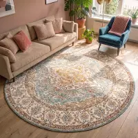 FRAAI Teppich Vintage Rund - Thirza Medaillon Hellblau Bunt Ø 240 cm