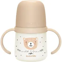 Suavinex Night & Day Babyflasche mit Henkel und Weichem Trinkschnabel 6 Monate älter ( Beige) 7,3x12,5x13,5 cm