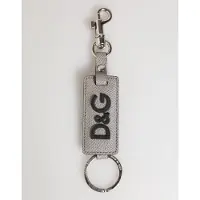 Dolce&Gabbana Grauer Leder-Logo-Metallring-Schlüsselanhänger für Männer