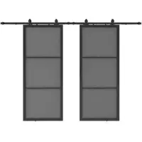 Inova Doppelflügelige Loftschiebetür 180 x 215 cm, schwarzer Stahl, Grauglas, Komplettset mit offener Laufschiene und Softclose