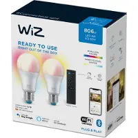 Wiz Lampe 8 W (entspr. 60 W) A60 E27 x2, Intelligentes Leuchtmittel, Wi-Fi/Bluetooth, Weiß, Wi-Fi 4 (802.11n), 802.11b, 802.11g, LED, E27