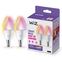 WiZ Connected Kerze 40W C37 E14 x2, Intelligentes Leuchtmittel, Wi-Fi/Bluetooth, Weiß, Wi-Fi 4 (802.11n), 802.11b, 802.11g, LED, E14