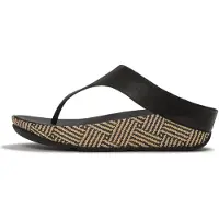 Original Brands FitFlop Lulu Lux Graphic-Weave Leather Toe-Post Sandals SCHWARZ 37