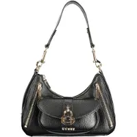 GUESS Jeans Jessa Schultertasche schwarz genarbt G-Schnalle