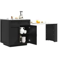 MODFU Bartisch Küchenschrank mit 2 Schublade und 2 Fächern Kücheninsel mit ausziehbarer Tischplatte Sideboard Aufbewahrungsschrank mit Seitenablagen Geeignet für Küche und Esszimmer Schwarz