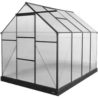 Axi Simon Gewächshaus aus Aluminium & Polycarbonat in Schwarz | Treibhaus mit Schiebetür & Fenster Winterfest | Mit integrierter Drainage | 250x190x207 cm