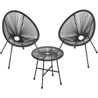 Songmics Balkonmöbel, Gartenmöbel-Set, 3er Set, Sitzgruppe, Terrassenmöbel, Tischoberfläche aus Glas, 2 Stühle, Innen- und Außenbereich, für Terrasse, Garten, Balkon, im Freien, schwarz GGF013B02