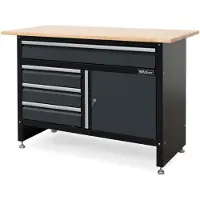 Weber-Werke Weber Werkbank mit Schubladen grau schwarz 120 x 60 x 86 cm leer mit Holzarbeitsplatte Werktisch abschließbar Werkzeugschrank Werkstattschrank