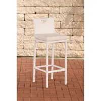 CLP Polyrattan Barhocker Mari mit Rückenlehne und Aluminium-Untergestell | Farbe weiß Polsterfarbe Cremeweiß