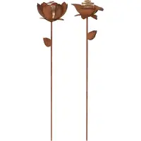 Star Trading LED Solar-Dekoleuchten ,Oxida', Blumen, Dämmerungssensor, 2er Set, rost, 51cm