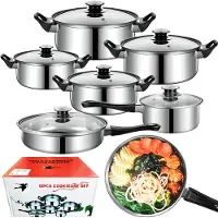 Retoo Topfset 12-teilig Edelstahl Kochtopfset Kochtöpfe Töpfe mit Glasdeckel Silber Kochgeschirr Durchmesser 16 18 20 21.8 24cm