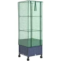 vidaXL Gartenplanter mit Gewächshausabdeckung und Rädern Blaugrau PP