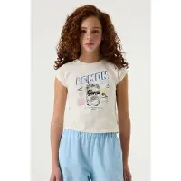 Garcia Kurzarmshirt , Mädchen, Gr. 176, beige (sanftes weiß), Jersey, Obermaterial: 100% Baumwolle, bedruckt, körpernah kurz, Rundhals, Shirts Kurzarmshirt, mit Print und Rundhals