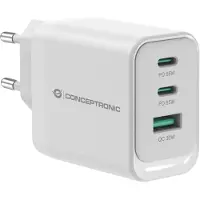 Conceptronic ALTHEA21W65 3-Port 65W GaN USB-PD-Ladegerät, USB-C x 2, USB-A x 1, QC 3.0, PPS, PD 3.0, Drinnen, AC, 20 V, 1,5 m, Weiß