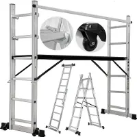 Craftfull Leitergerüst CF-103A | 4in1 Multigerüst aus Aluminium - Multifunktion - Anti-Rutsch-Rollen - Gerüst - Bis 150 Kg (1.68 Meter 6 Sprossen)