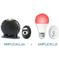 Geemarc Telecom Geemarc AMPLICALL PACK 20-6 verstärkte Telefon-Zusatzklingel und Funk-Türklingel (max 95 dB) mit Blitzlicht und smarte Glühbirne