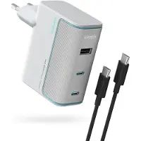 Cuktech AD1003EU 100W GaN 2x USB-C + USB-A Wandladegerät mit Kabel – Weiß