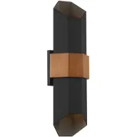 QUOIZEL Wandleuchte Chasm 9.5W LED IP44 Aluminium mattschwarz mit Holzeffektriemen, Glas B:17.2cm Ø17.2cm