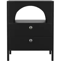 STILVORA Nachttisch MDF Schwarz mit 2 Schubladen und offenem Fach, wasserfest