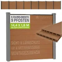 Juskys WPC Sichtschutzzaun 8er Set - 8x Element + 9x Pfosten & Zubehör, Gartenset WPC- & Stahlkonstruktion, Anthrazit / Grau