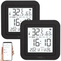 Luminea Home Control 2er-Set lernfähige IR-Fernbedienungen, Temperatur/Luftfeuchte, App