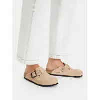 Birkenstock für Herren. 1031573 Leder-Sandalen Boston Wire Buckle (Schmale Passform) Sand (42), Beige, Wohnung, Nobuck, Schnalle, Lässig