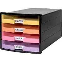 HAN Schubladenbox IMPULS schwarz/pastell 1013-139, DIN A4, DIN C4 mit 4 Schubladen