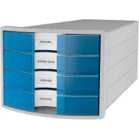 HAN Schubladenbox Impuls 2.0, 4 Schubladen, Format A4, stapelbar, geschlossen, grau/transparent-blau