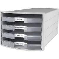 HAN Schubladenbox Impuls 2.0, 4 Schubladen, Format A4, stapelbar, offen, grau/transparent-klar